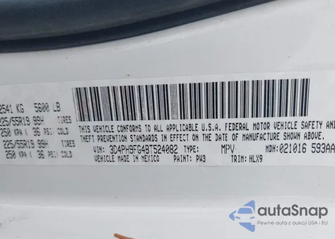 2011 Dodge Journey Lux z USA, uszkodzony, nr VIN 3D4PH9FG4BT524082